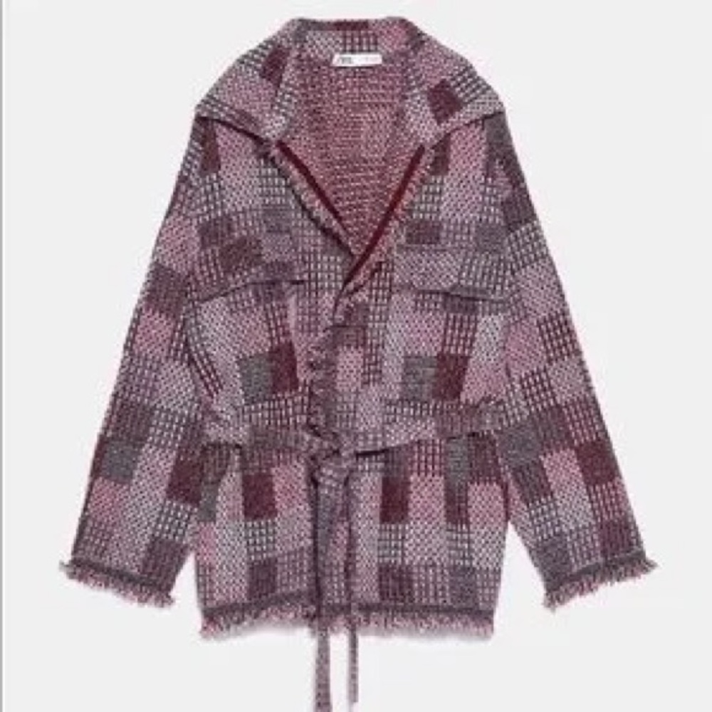 NWOT ZARA Plaid Knit Cardigan/Jacket + Belt